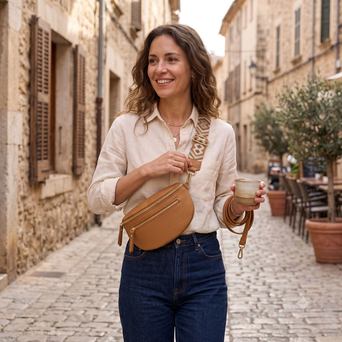 Sac banane en cuir véritable | Cuir grainé, fabriqué en Italie