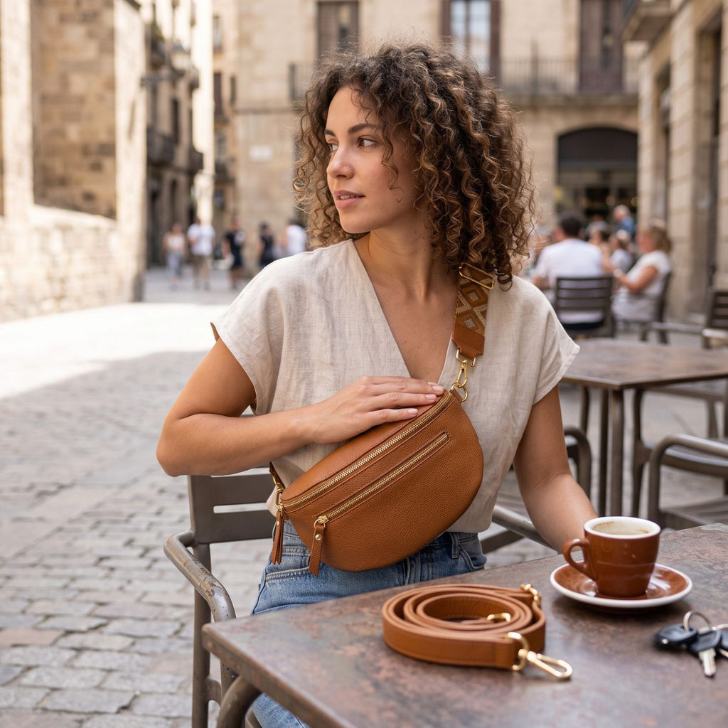 Sac banane en cuir véritable | Cuir grainé, fabriqué en Italie