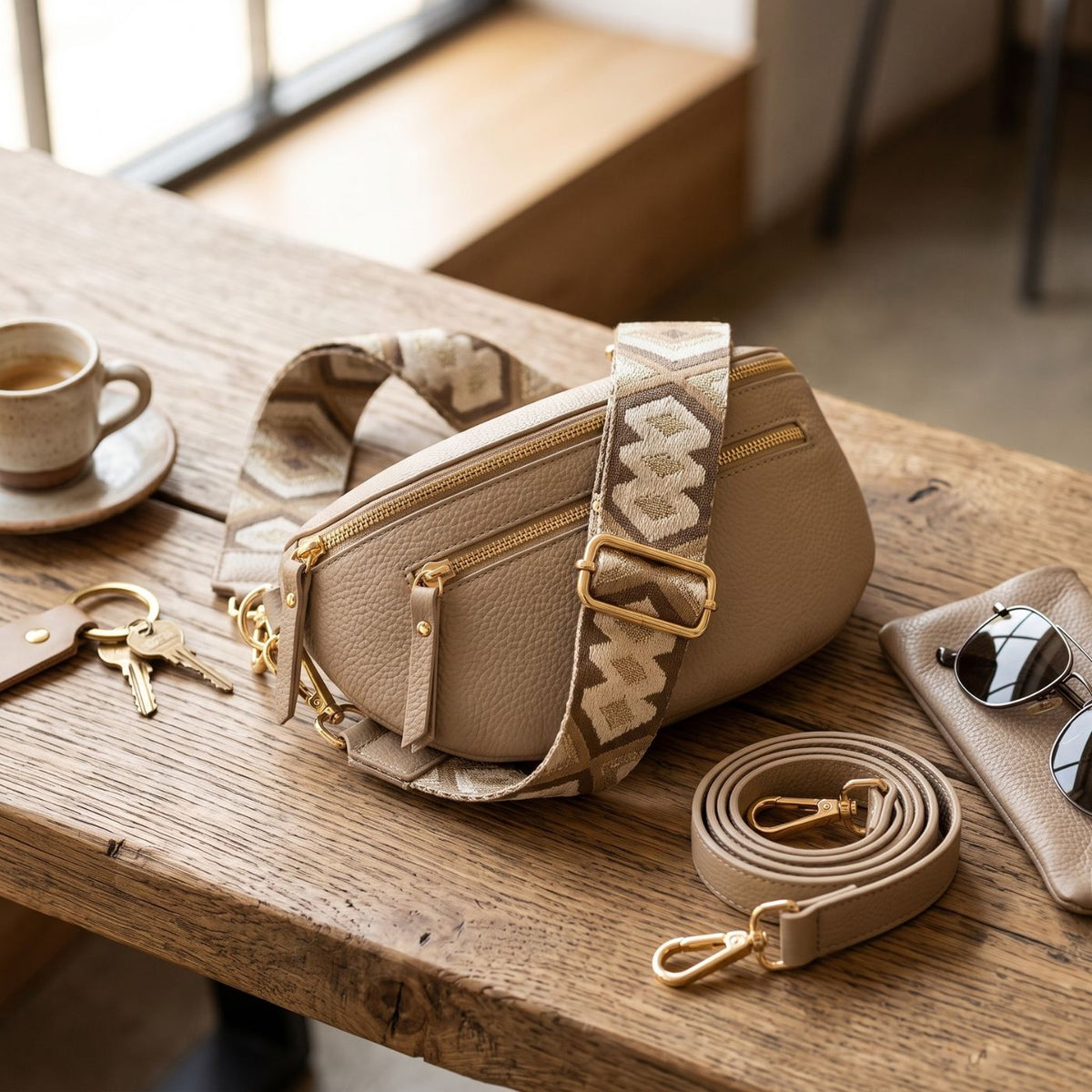 Sac banane en cuir véritable | Cuir grainé, fabriqué en Italie